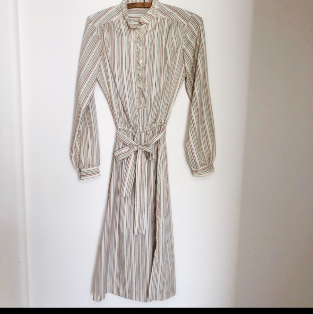 Vintage 70’s striped cream day dress S/M